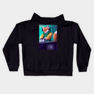 Fox at the DJ booth Kids Hoodie